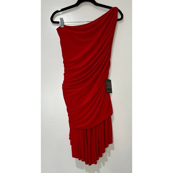 Norma Kamali Diana Uneven Flair Mini Dress Red Size Large/40 NWT One Shoulder - Picture 7 of 11